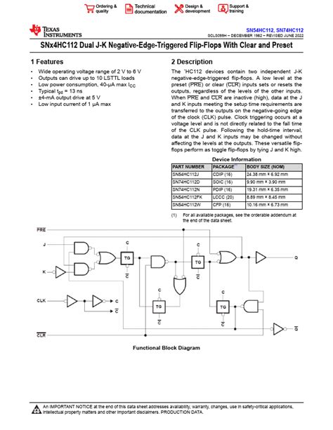 Sn74hc112n Datasheet Pdf Dual J K Negative Edge Triggered Flip Flops