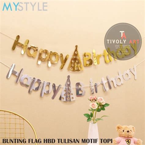 Jual Bunting Flag Hbd Tulisan Motif Topi Banner Happy Birthday Di Lapak