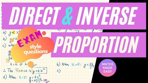 Direct And Inverse Proportion Maths Revision Exam Style Gcse