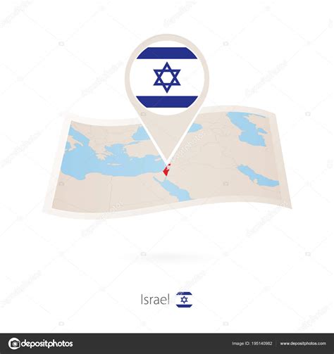 Folded Paper Map Of Israel With Flag Pin Of Israel Stock Vector By