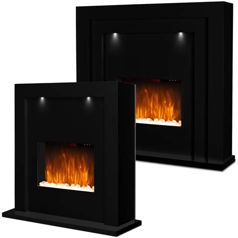 Large Designer Free Standing Black Gloss Electric Flicker Flame