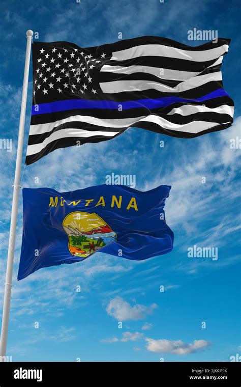 Thin Blue Line Flag Of Us With Smaller Flag Of Montana State Usa At