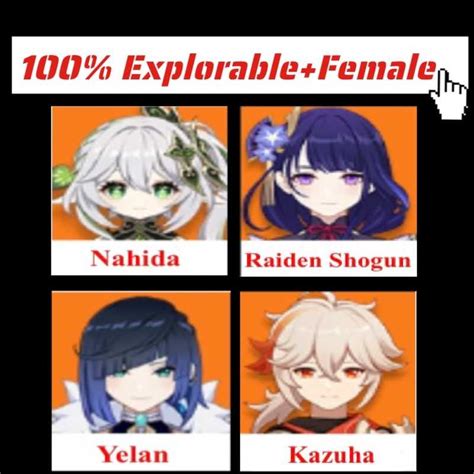 Asia AR10 Female 100 Explorable Nahida Yelan Raiden Shogun Kazuha