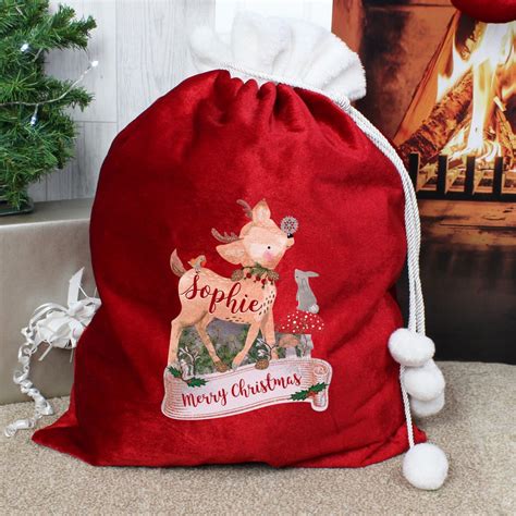 Personalised Festive Fawn Luxury Pom Pom Sack Mypersonalisedchristmas