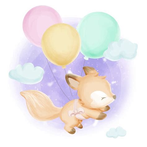 Premium Vector Pretty Foxy And Balloons Watercolor