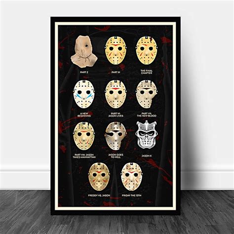 Jason Voorhees Friday The 13th Every Mask Poster Evolution Of Jason Voorhees Quality Wall Art