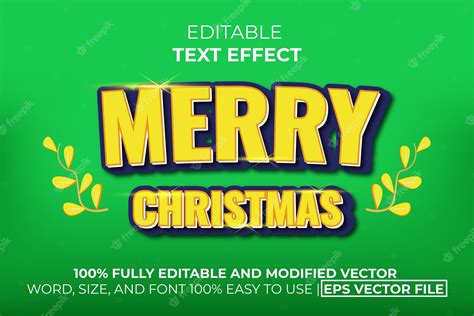 Premium Vector Merry Christmas Text Effect With Yellow And Green