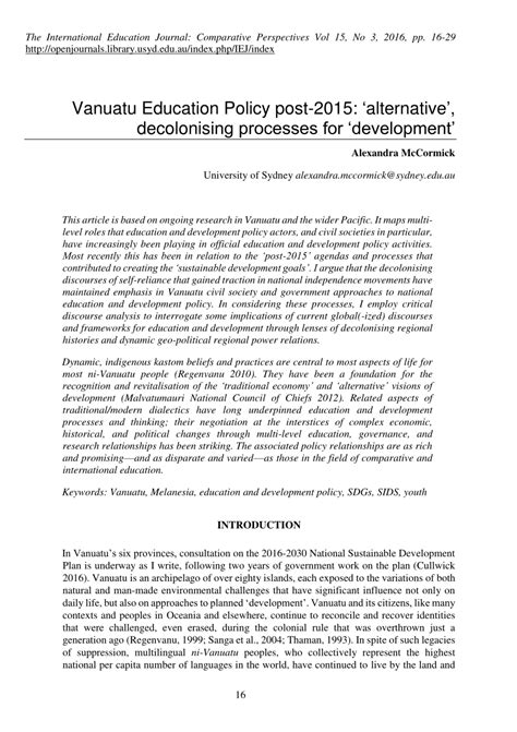 (PDF) Vanuatu education policy post-2015: 'Alternative', decolonising