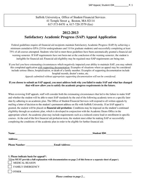 Satisfactory Academic Progress SAP Appeal Application Form Fill Out