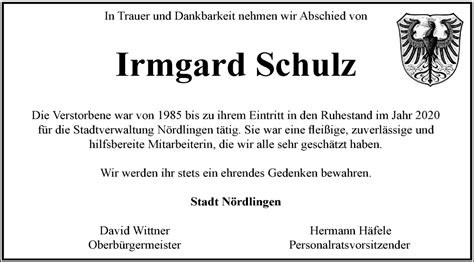 Traueranzeigen Von Irmgard Schulz Augsburger Allgemeine Zeitung