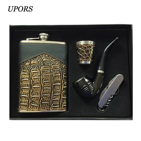 Luxury Pcs Set Oz Hip Flask Set Stainless Steel Portable Leather Hip