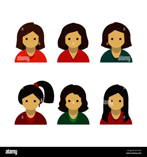 Set Of Colorful Female Faces Icons In Flat Style Stock Vector Image