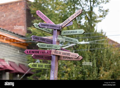 Seattle Washington Fremont Center Of The Universe Sign The Sign On A