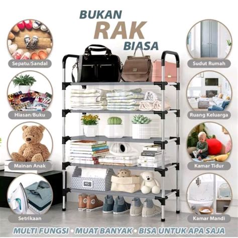 Jual Rak Sepatu Sandal Serbaguna 5 Susun Rak Buku 5 Tingkat Portable