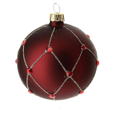 Bauble In Red Blown Glass With Glitter And Stones 80mm Online Sales