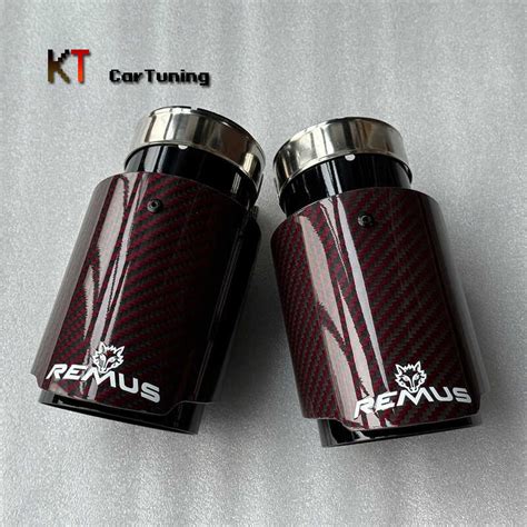 Remus Single Piece Glossy Red Carbon Fiber Car Exhaust Tips Black