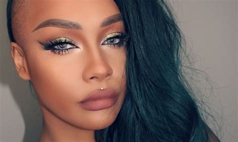 GOLD GREEN AND SMOKEY LINER BROWN NUDE LIP SONJDRADELUXE Hair And