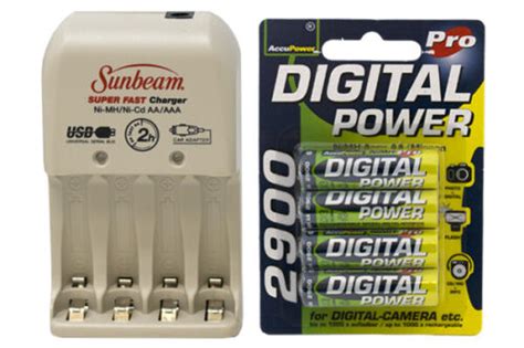 Sunbeam Aa Aaa Battery Charger 4 Pack Aa Accupower Nimh Batteries