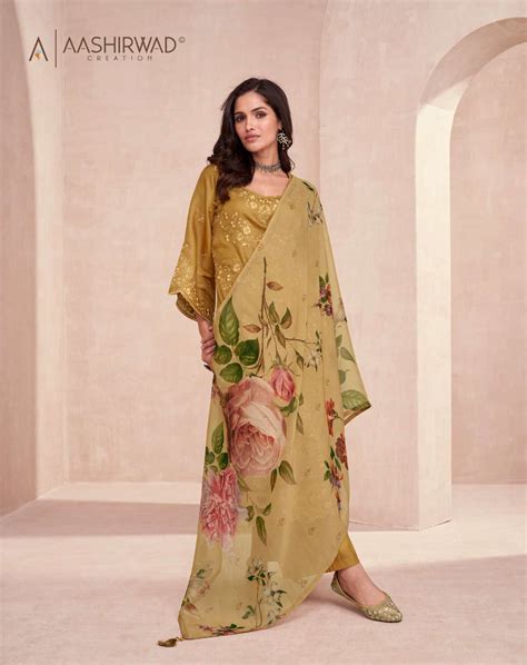 Aashirwad Elora Premium Tussar Silk Suit With Floral Disital Printed