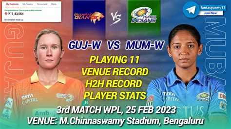 GUJ W Vs MUM W Dream11 Prediction GG Vs MI Dream11 Prediction