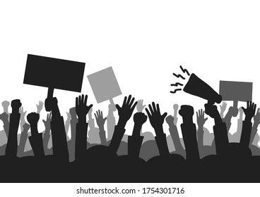 Protester Crowd Silhouettes People Banner Loudspeaker Stock Vector