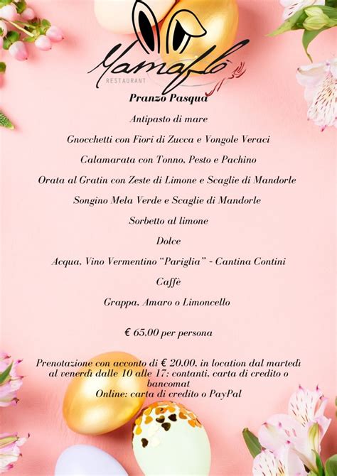 Menù Pasqua Ristorante per Pasquetta Mamaflò