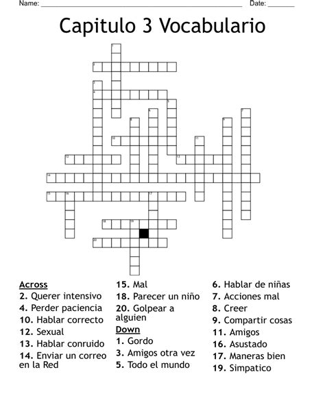 Capitulo 3 Vocabulario Crossword WordMint