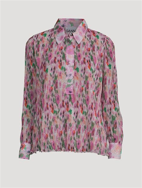 Ganni Pleated Georgette Blouse In Floral Print Holt Renfrew