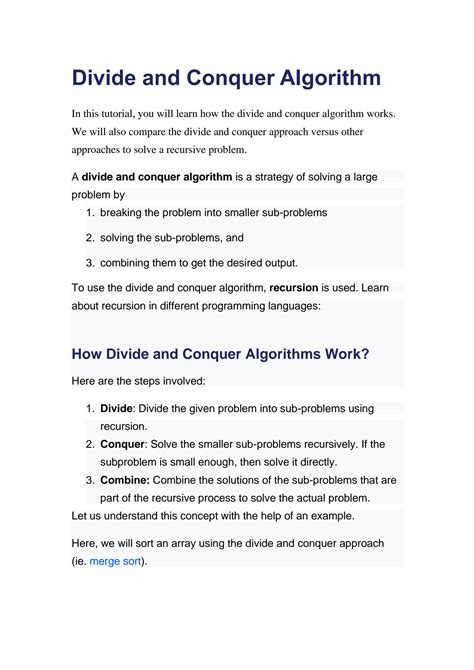 SOLUTION: Divide and conquer algorithm - Studypool