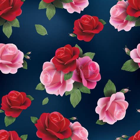 Abstract Seamless Floral Pattern With Red Roses And Pink And Blu Stock