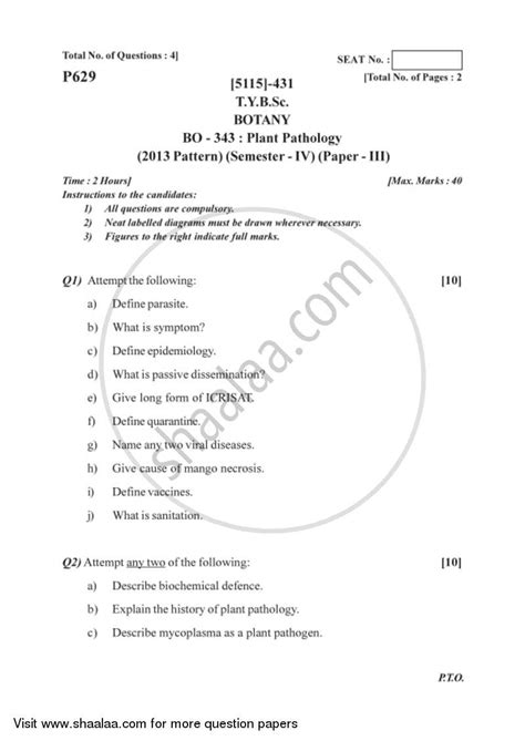 Plant Pathology 2016 2017 B Sc Botany Semester 6 Tybsc 2013 Pattern