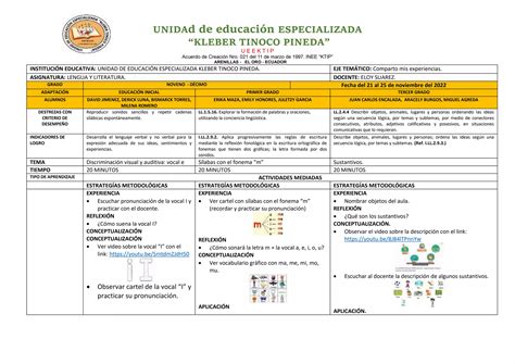 Semana N Formato De Planificaci N Microcurricular Para Aprendizaje