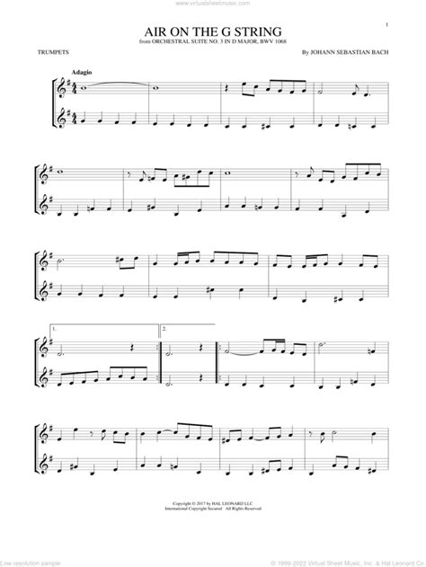 Air Air On The G String Sheet Music For Two Trumpets Duet Duets