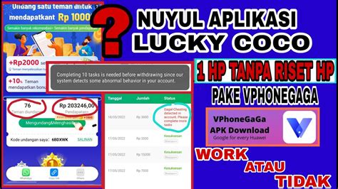 Nuyul Aplikasi Lucky Coco Menggunakan VPhonegaga WORK Atau TIDAK YouTube