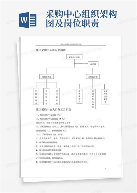 采购中心组织架构图及岗位职责Word模板下载 编号qozvwmgj 熊猫办公