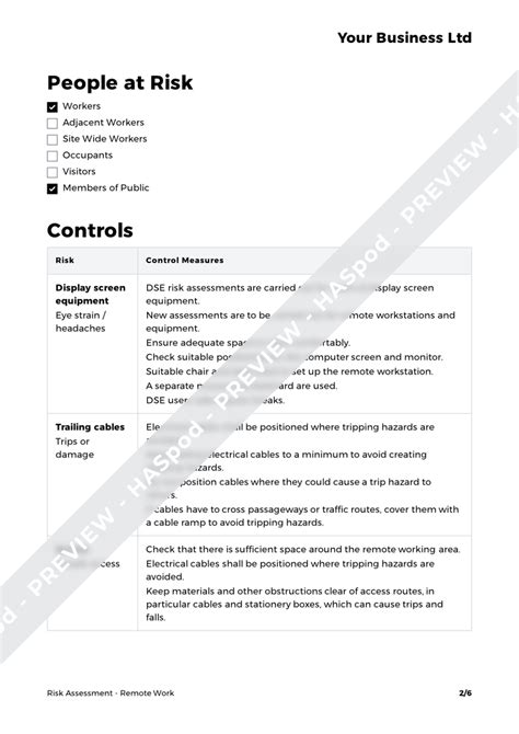 Remote Work Risk Assessment Template Haspod