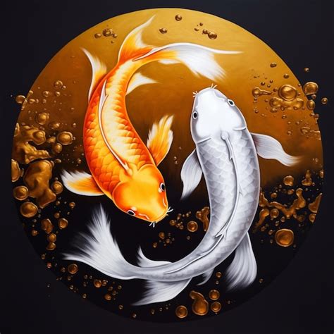 Premium Photo | Painting of two koi fish in a circle with bubbles generative ai