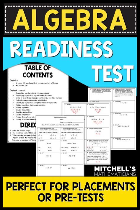 Algebra Readiness Test | Algebra, Algebra i, Math lesson plans