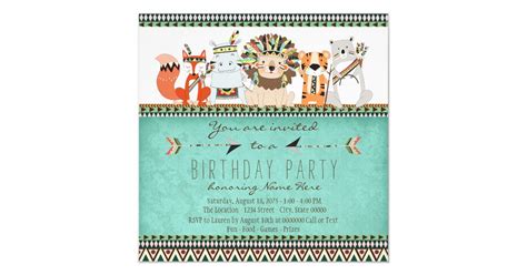 Tribal Animal Kids Native American Birthday Party Card | Zazzle