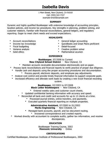 Best Bookkeeper Resume Example From Professional Resume Writing Service