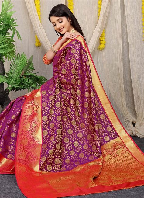 Buy Zari Weaving Purple Color Patola Silk Saree Festive Wear Online At Best Price Cbazaar