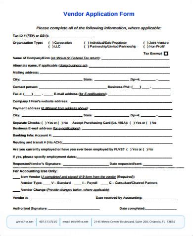 Free Sample Vendor Application Forms In Ms Word Pdf