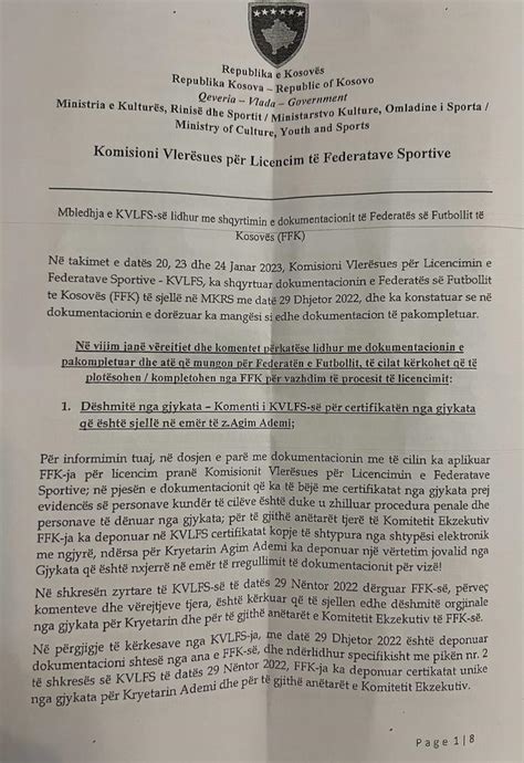 Komisioni P R Licencimin E Federatave Sportive Nga Mkrs I Ka K Rkuar