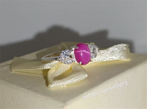 Pink Star Sapphire Ring Lab Star Sapphire Ring Star - Etsy