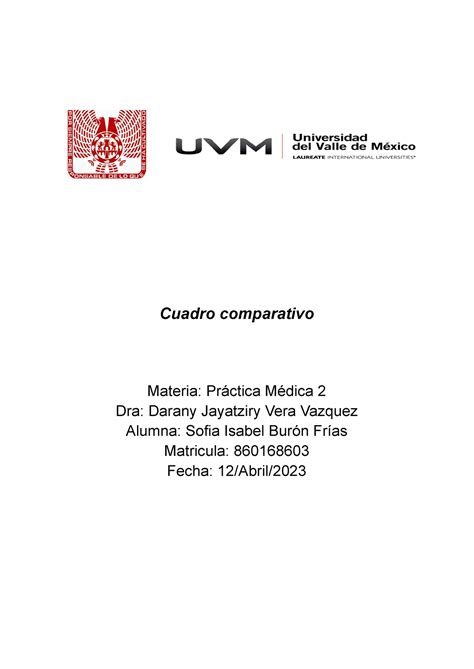 Cuadro Comparativo Cuadro Comparativo Materia Práctica Médica 2 Dra