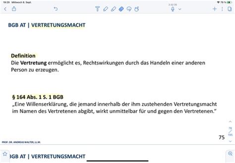 Allgemeiner Teil Vertretungsmacht Karteikarten Quizlet