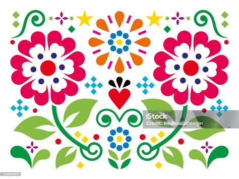 Mexican Folk Art Style Vector Greeting Card Or Invitation Design With