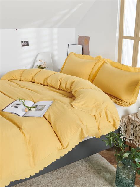 Move Over Yellow Ruffle Bedding Sets Queen Luxury Duvet Cover Set Washed Microfiber Weave