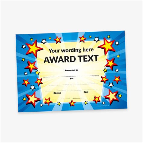 Personalised Certificate Star Blue A5 Rewards