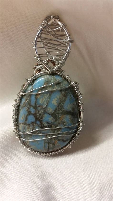 Wire Wrapped Blue Stone Cabochon Necklace